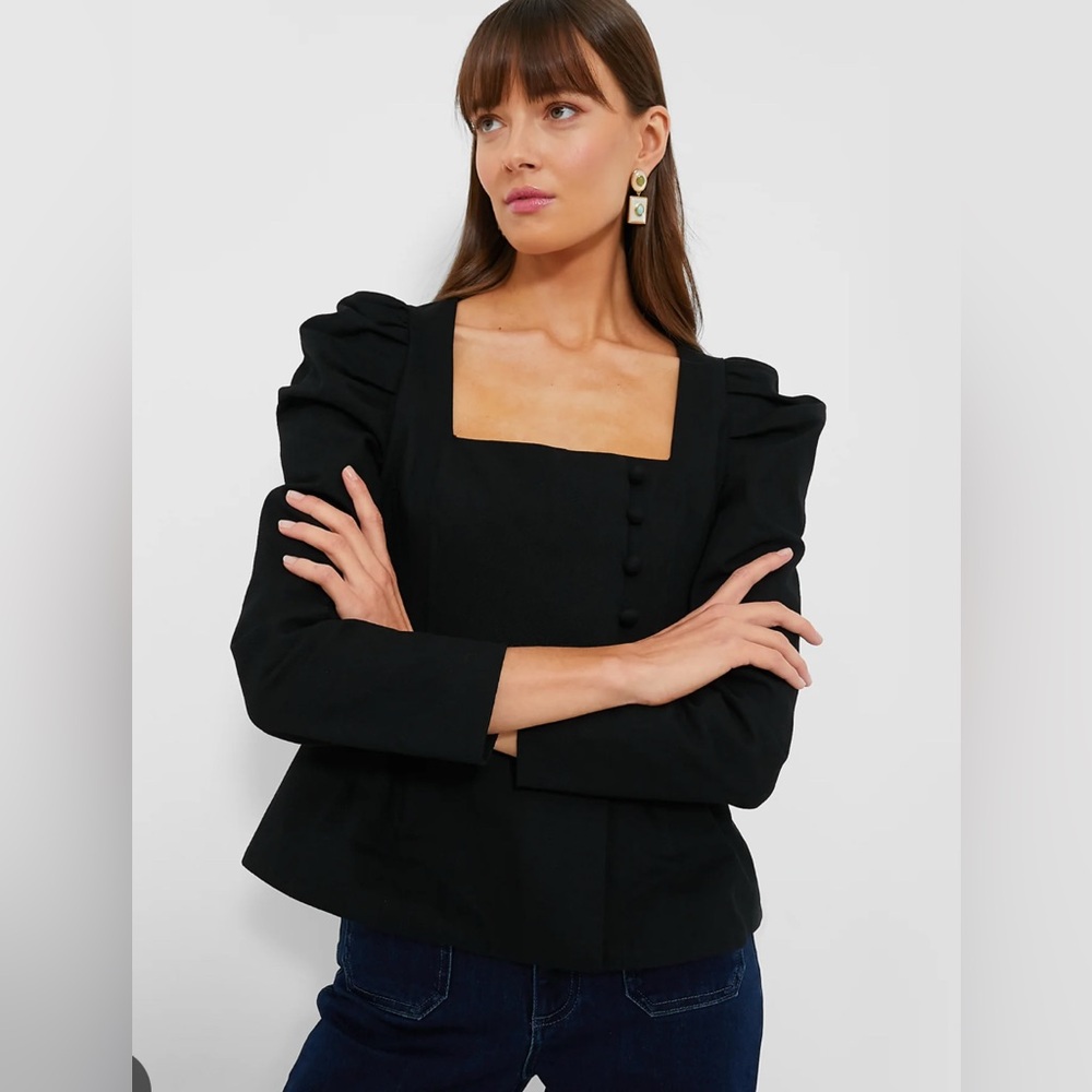 Tuckernuck Black Puff Sleeve Ruffled Blouse